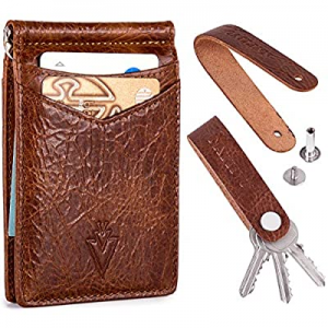 Men's Leather RFID Money Clip Slim Wallet with Leather Keychain now 60.0% off 