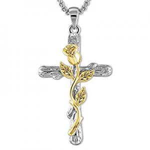 One Day Only！65.0% off Cross Pendant Necklace for Women Rose Flower Necklace Jewelry for Christmas..