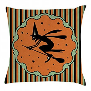One Day Only！TOPIA STAR Halloween Letters Pumpkin Pattern Pillowcase Linen Throw Pillow Cover for ..