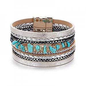 One Day Only！35.0% off Fesciory Women Multi-Layer Leather Wrap Bracelet Handmade Wristband Braided..