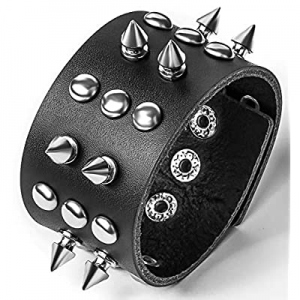One Day Only！Hamoery Men Leather Bracelet Punk Braided Rope Alloy Bracelet Bangle Wristband（Black3..