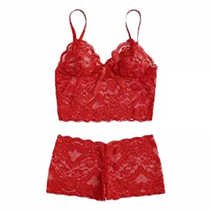 Women's Lace Camisole Shorts Set Sleepwear Pajamas Plus Size Bandage Lingerie Sets 2PCS S-5XL now ..
