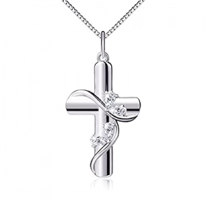 One Day Only！50.0% off 925 Sterling Silver Cubic Zirconia Faith Hope Love Cross Pendant Necklace f..