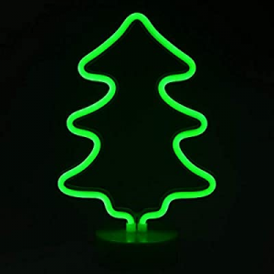 HN HAIINAA LED Neon Christmas Tree Green Sign Night Light with Table Stand Base now 60.0% off , Ba..