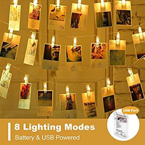 35.0% off OUSFOT Photo Clips String Lights Battery & USB Powered 8 Modes Picture Hanging Lights 40..