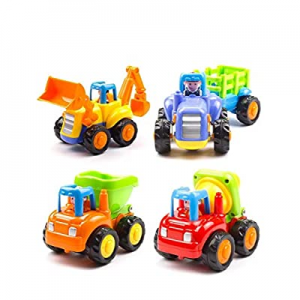 Konig Kids Push N Go Friction Powered Cars Tractor Bulldozer Cement Mixer Dump Truck Toys, Set of ..