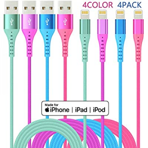 70.0% off iPhone Charger Lightning Cable 4Color 4Pack(6/3/3/1ft) Apple MFi Certified Unbreakable F..
