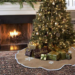 60.0% off Adeeing Christmas Tree Skirt 48 Inches Burlap Snowflake Printing Xmas Decorations Tree S..