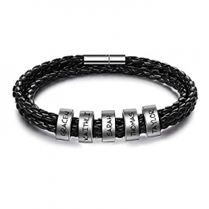 55.0% off Shinelady Personalized Men Black Bracelet with 2-6 Family Names Custom Engraved Beads Le..