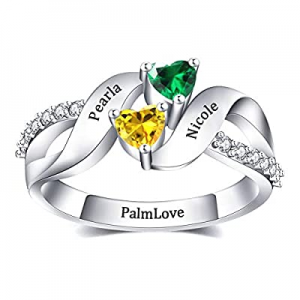 60.0% off PalmLove Personalized Mothers Rings 2 Simulated Birthstones Custom Engraved Sterling Sil..