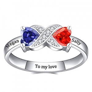 PalmLove Personalized Promise Rings now 70.0% off ,Sterling Silver Custom Mothers Ring with 2 Birt..