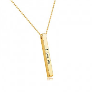 Personalized Vertical Bar Necklace now 60.0% off , 4 Side Custom Cuboid Engraved Jewelry with Any ..