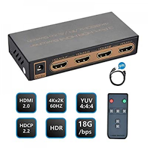 [2020 PRO] 4K 60HZ HDMI Switcher, NexTrend 3 Ports HDR HDMI 2.0 Switch Hub HDMI Splitter Support 4K@