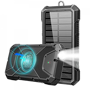 Solar Power Bank - Fast Qi Charger 20000mAh,18W QC3.0 External Battery,10W/7.5W/5W Wireless Charging