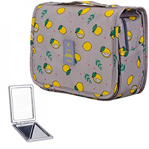 LAKIBOLE Hanging Toiletry Bag with Travel Mirror, Multifunction Cosmetic Bag Portable Makeup Pouch W