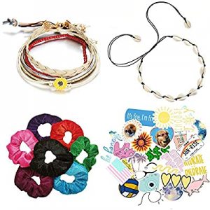 VSCO Girl Stuff Kit Starter Pack Birthday Gift for Teen Girls - 5 Boho-chic Charm Bracelets, 1 Visco