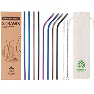 VEHHE Stainless Steel Straws Reusable 8 Set Drinking Metal Straw 10.5" Extra Long Colorful FDA Appro