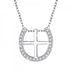 One Day Only！60.0% off Sterling Silver Lucky Horseshoe with Faith Hope Love Cross Pendant Necklace..