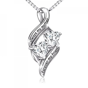 One Day Only！40.0% off Sterling Silver Mother and Child Sister Forever Love Heart Pendant Necklace..