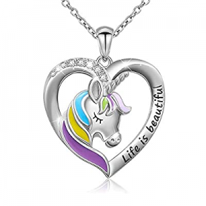 One Day Only！40.0% off Unicorn Necklace Sterling Silver Forever Love Unicorn in Heart Pendant Neck..