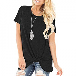 Womens Button Short Sleeve Tops Casual Blouses T-Shirt Round Neck Pockets Top now 50.0% off 