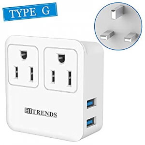 UK Power Adapter, Ireland London Hong Kong Travel Plug Adapter with 2 USB Ports for USA to British E