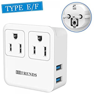 Schuko Germany France Travel Power Adapter, European Plug Adapter with 2 USB (3.4A Max), 4 in 1 Outl