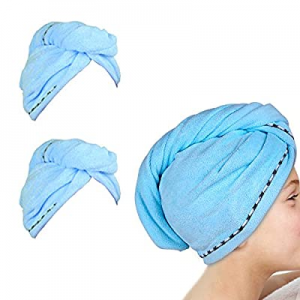 2 Pack Hair Towel Wrap,Hair Drying Towel with Button, Microfibre Hair Towel, Dry Hair Hat, Bath Hair