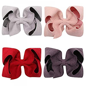 4 Pcs Big Hair Bows 7 Inch Solid Velvet Hair Bows With Clips for Toddler Girls Teens and Women