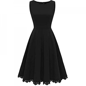 Emust Women's Vintage Sleeveless Knee Length Vintage Little Black Dress Cocktail Party Swing Dress..