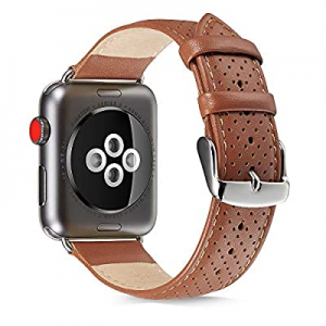 Compatible Apple Watch Band Genuine Leather Iwatch Bands with Stainless Metal Buckle Replacement App