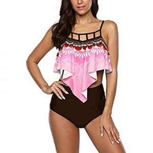 Jouplsar Women Two Piece Swimsuit High Waisted Bathing Suits Ruffled Flounce Top now 61.0% off 