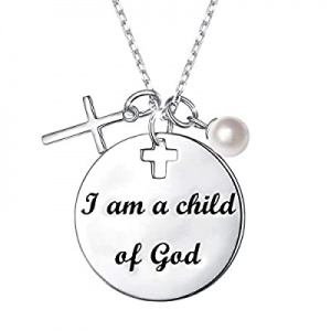 Religious Jewelry 925 Sterling Silver" I Am a Child of God" Laser Engraved Round Plate Necklace wi..