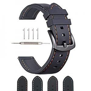 Gear S3 Silicone Watch Bands Quick Release Black Clasp Waterproof Color Black Orange Stitching Width