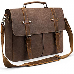 Fresion Men's Leather Messenger Bag - Waxed Canvas Briefcase fits 15.6" Laptops now 30.0% off 