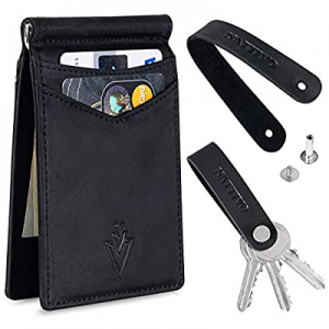 Men's Leather RFID Money Clip Slim Wallet with Leather Keychain now 61.0% off 