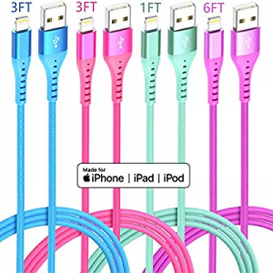 70.0% off Lightning Cable iPhone Charger 4Color 4Pack(6/3/3/1ft) Apple MFi Certified Unbreakable F..