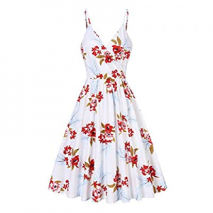 Women Summer Dress V-Neck Floral Spaghetti Strap Flowy Short Dresses now 38.0% off 