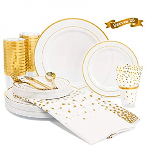 200 Piece Gold Rim Dinnerware Set now 61.0% off , 50 Gold Plastic Plates - 25 Plastic Cups - 50 Na..