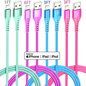 Lightning Cable iPhone Charger 4Color 4Pack(6/3/3/1ft) Apple MFi Certified Unbreakable Fast USB Char