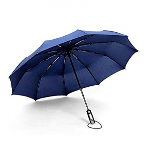 Windproof Compact Automatic Open Travel Folding Umbrella 10 Ribs - Navy now 50.0% off 