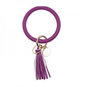 80.0% off Wristlet Keychain Bracelet Bangle Keyring - Large Circle Key Ring Leather Tassel Bracele..