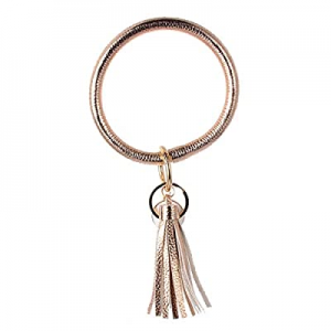 80.0% off Wristlet Keychain Bracelet Bangle Keyring - Large Circle Key Ring Leather Tassel Bracele..