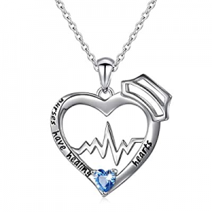 Nurse Gift Sterling Silver Engraved Nurses Have Healing Hearts EKG Heartbeat Necklace for Nurse Do..