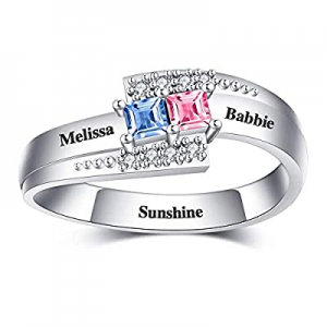 60.0% off VESTVINE Personalized Promise Rings with 2 Simulated Birthstones Custom Engraved Rings A..