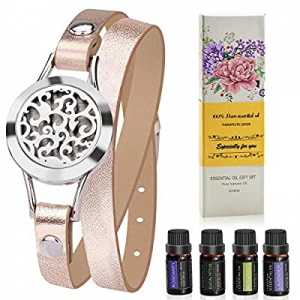 Aromatherapy Essential Oil Diffuser Bracelet Gift Set w/Rosemary, Lavender, Bergamot, Eucalyptus, 10