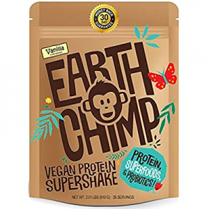 EarthChimp Vegan Protein Powder (26 Servings, 32 Oz) with Superfoods, Probiotics, Organic Fruits & P