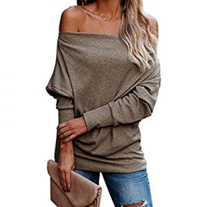 Astylish Women's Solid Long Sleeve Sweatshirt Off Shoulder Casual Loose Pullover Tops Shirts now 5..