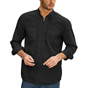 Mens Long Sleeve Shirt Pullover Quarter Zip Linen Lightweight Loose Fit Casual Beach Shirts now 25..