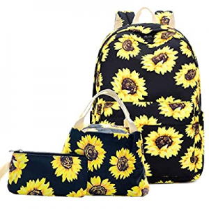 Lmeison Floral Backpack for Wemen Girls now 30.0% off , Sunflower College Bookbag with Lunch Bag a..